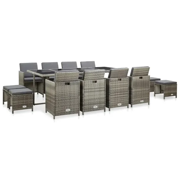 Stylowy zestaw mebli rattanowych szary, stół 225x109x74 cm, 8 krzeseł, 4