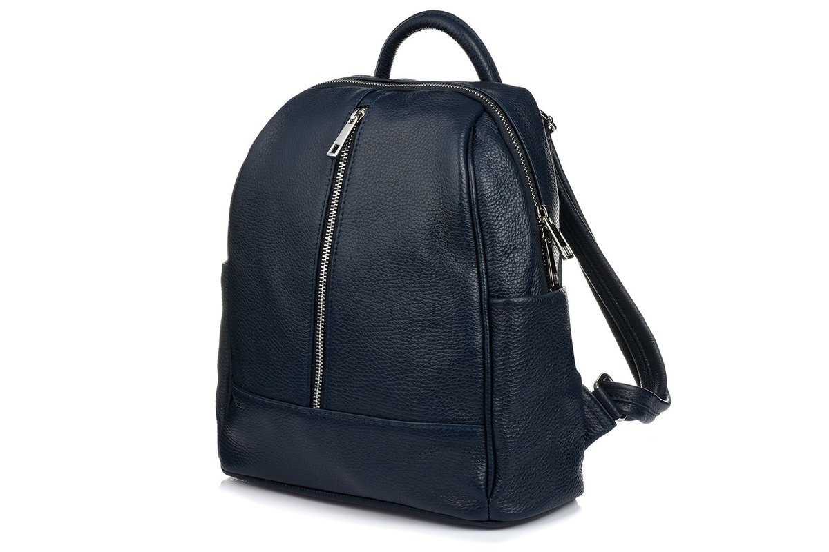 Granatowy Włoski Plecak Skórzany A4 Damski Pojemny Solidny C78
