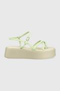 Sandały damskie - Vagabond sandały skórzane COURTNEY damskie kolor zielony na platformie - miniaturka - grafika 1