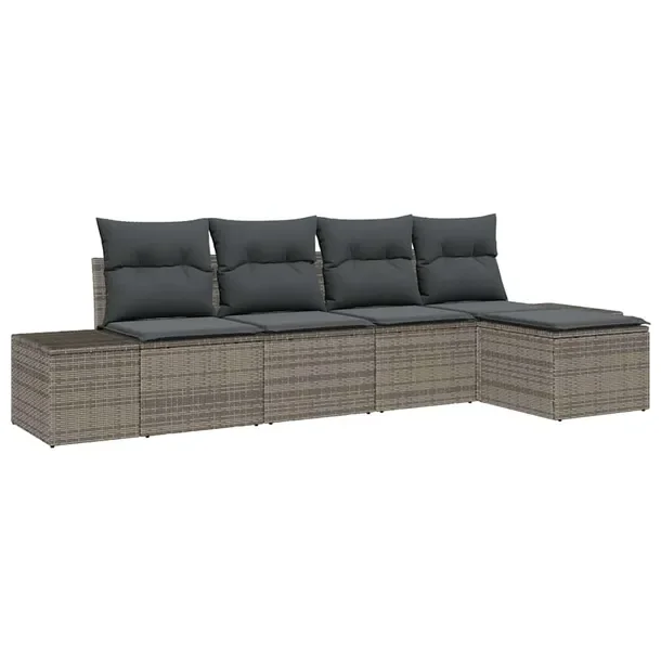 Zestaw 5-częściowych sof ogrodowych, modułowy, szary, rattan