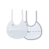 Śliniaki i fartuszki - Śliniak bawełniany 2 szt. z odobną lamówką biały szary okrągły - miniaturka - grafika 1