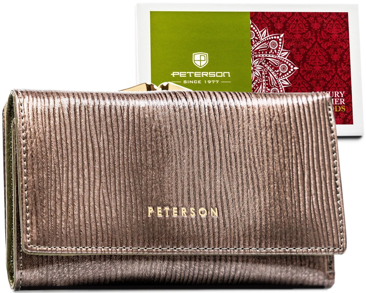 Portfel damski skórzany średni lakierowany elegancki na prezent portmonetka na bigiel RFID PETERSON