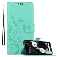 Etui i futerały do telefonów - Pokrowiec Cadorabo do Google PIXEL 7 w kolorze FLORAL TURQUOISE Pokrowiec ochronny w kwiatowy wzór z zapięciem magnetycznym, funkcją podstawki i kieszeniami na karty Flip Case Flower Cover Etui Handy Klapp Hülle Book Tasche - miniaturka - grafika 1