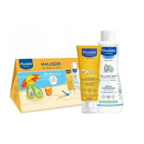 Mustela LABORATOIRES EXPANSCIENCE promocyjny zestaw Maluszek na wakacjach mleczko przeciwsłoneczne SPF50+ 40 ml + delikatny żel do mycia 100 ml