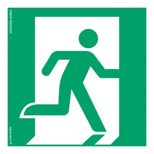 AE002 WYJŚCIE EWAKUACYJNE PRAWOSTRONNE, PS - PŁYTA PCV 1MM FOTOLUMINESCENCYJNA; (350X350MM) - Systemy ekspozycyjne i znaki informacyjne - miniaturka - grafika 1