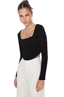 Body - Trendyol Damska bluzka z dzianiny slim bodycon z kwadratowym kołnierzem, Czarny, XS - miniaturka - grafika 1