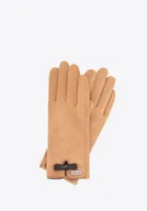 Rękawiczki - Damskie rękawiczki z małą kokardą jasny brąz - miniaturka - grafika 1