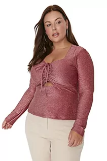 Body - Trendyol Damska damska dopasowana bodycon kwadratowy kołnierz dzianina plus size bluzka koszulka, zakurzona róża, 4XL, Pudrowy róż, 4XL Duże Rozmiary - grafika 1