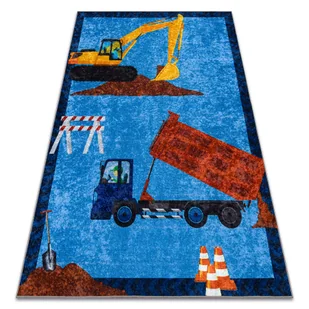 Dywan do prania JUNIOR 51827.803 Ciężarówka, koparka dla dzieci, antypoślizgowy - niebieski 80x150 cm - Dywany dla dzieci - miniaturka - grafika 1