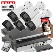 Zestawy do monitoringu - Monitoring firmy sklepu stacji na 5 kamer IP Hikvision 8MPx DS-2CD2087G2-LU(2.8mm) ColorVu Mikrofon MicroSD - miniaturka - grafika 1