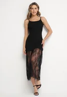 Sukienki - Czarna Prążkowana Sukienka Koktajlowa Ozdobiona Koronką Sonalitea - miniaturka - grafika 1