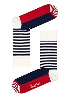 Skarpetki męskie - Happy Socks Half Stripe, kolorowe i zabawne, Skarpety dla kobiet i mężczyzn, Czerwony-Biały (41-46) - grafika 1