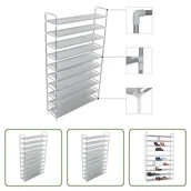 Szafki na buty - The Living Store Stojak na buty z 10 półkami Metal i włóknina Srebrny - miniaturka - grafika 1