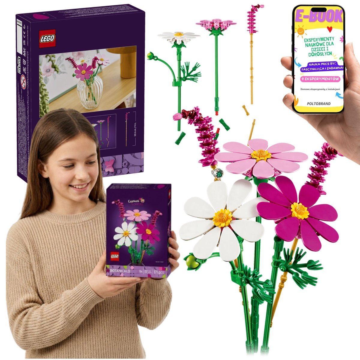 LEGO Botanicals 11514 Kosmosy Kwiaty Bukiet Dekoracja Prezent 171 el + E-BOOK