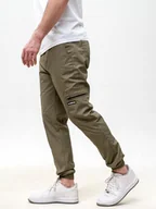 Spodnie męskie - Spodnie Materiałowe Jogger Bojówki Ze Ściągaczem Oliwkowe Jigga Wear Stripe Ripstop Cargo M - miniaturka - grafika 1