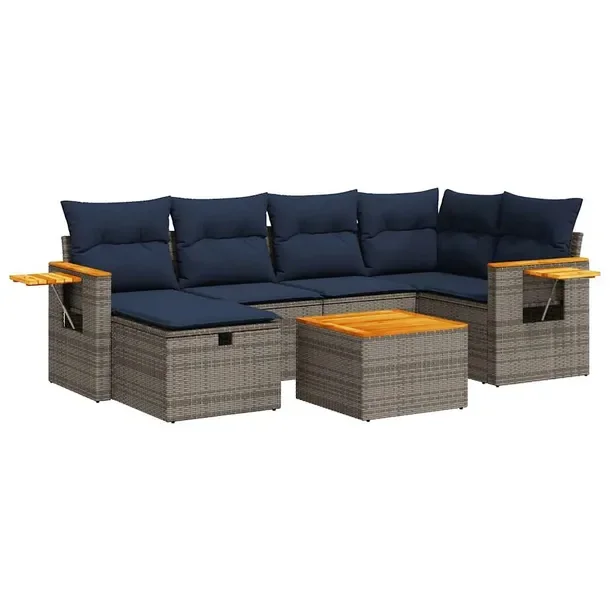 Zestaw wypoczynkowy rattan PE szary z poduszkami i schowkiem 55x62x69 cm