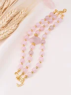 Bransoletki - L'Atelier de Gaia Pozłacana bransoletka z kwarcem różowym - miniaturka - grafika 1