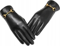 Rękawiczki - Rękawiczki Damskie Skórzane Czarne ZŁOTA KLAMERKA - miniaturka - grafika 1