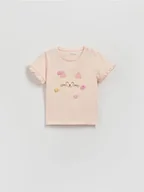 Bluzki dla niemowląt - Reserved - Bawełniany t-shirt z aplikacją - pastelowy róż - miniaturka - grafika 1