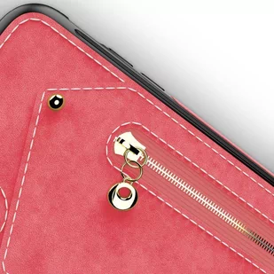 Zizo Nebula Wallet Case Skórzane etui iPhone X z kieszeniami na karty + saszetka na zamek + szkło 9H na ekran (Pink/Black) - Etui i futerały do telefonów - miniaturka - grafika 4