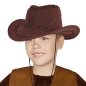 Dodatki do strojów karnawałowych - KAPELUSZ KOWBOJA BYK ZAMSZOWY CIEMNOBRĄZOWY - miniaturka - grafika 1