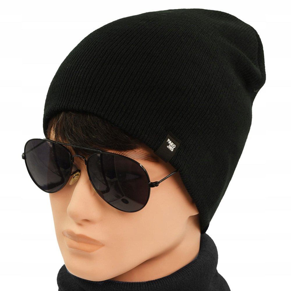 Czapka męska damska dzianinowa dwuwarstwowa CZARNA