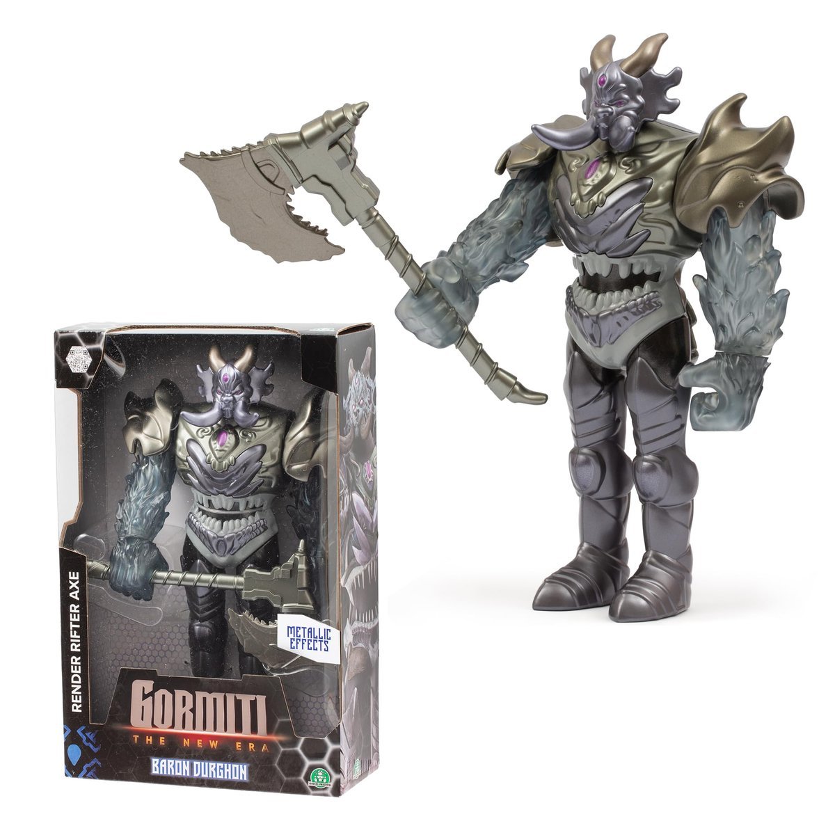 Gormiti, przegubowa figurka 27 cm, Gormiti z bronią, model Baron Durghon, dla dzieci od 4 lat, GRV091, wielokolorowy
