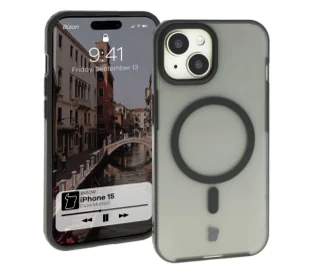 Bizon Etui z pierścieniem magnetycznym Case MatteO do iPhone 15, półprzezroczyste z czarną ramką - Etui i futerały do telefonów - miniaturka - grafika 1