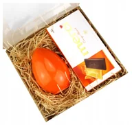 Świece - Zestaw prezentowy Wielkanocny czekolada + duża świeca jajko 12 cm pomarańcz - miniaturka - grafika 1