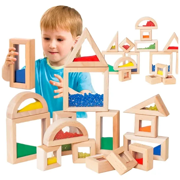 Klocki Sensoryczne Drewniane Zestaw 15 El Dzieci Montessori Konstrukcyjne
