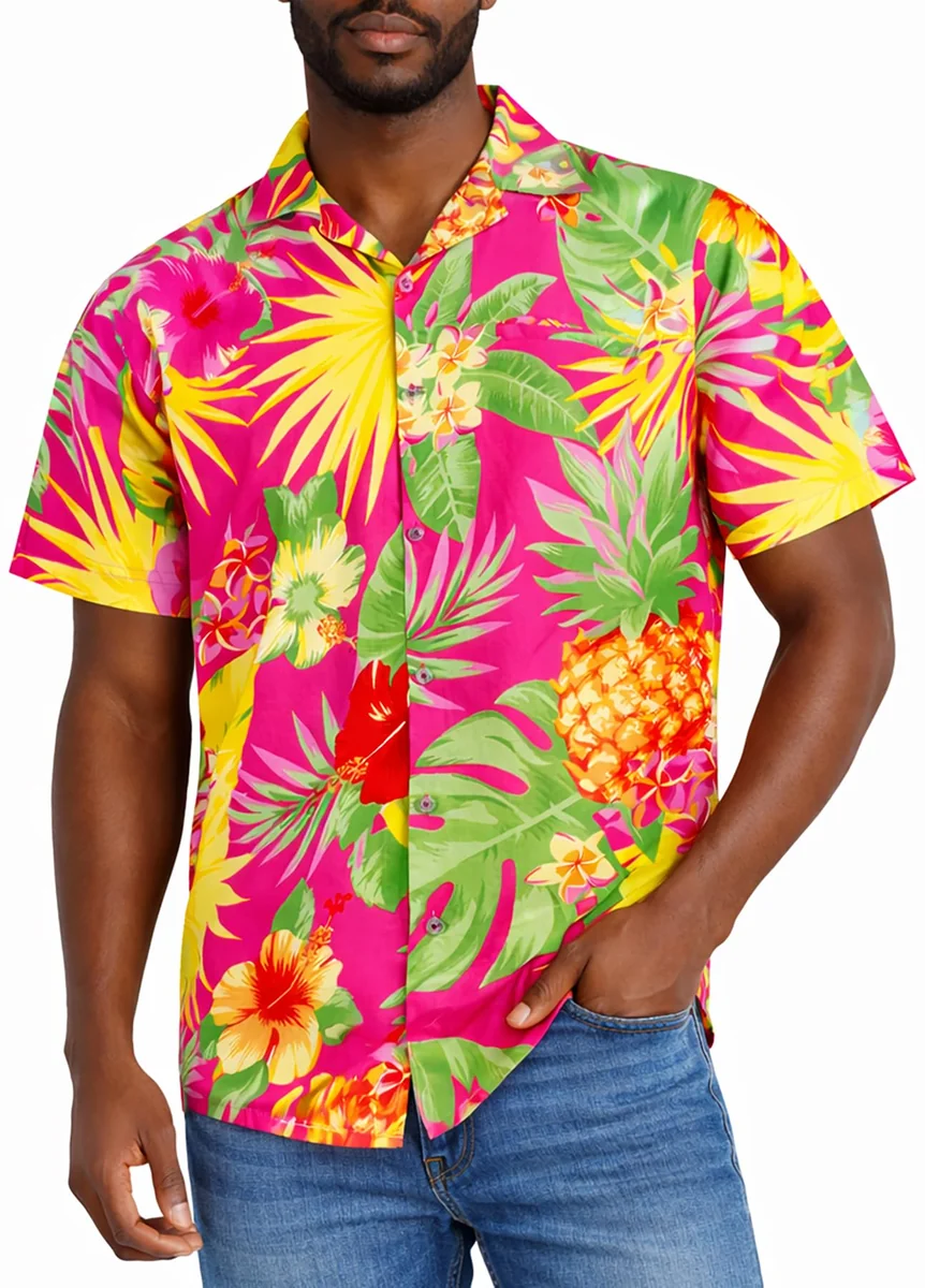 Funky Koszula Hawajska, Krótki Rękaw, Pineapple, Różowy, XS