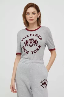 Koszulki sportowe damskie - Tommy Hilfiger t-shirt bawełniany kolor szary - grafika 1