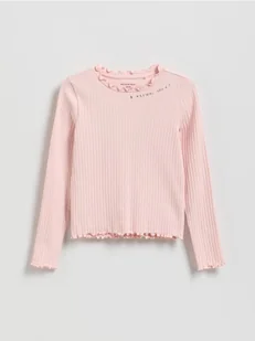 Reserved - Prążkowana koszulka - pastelowy róż - Bluzki dla dziewczynek - miniaturka - grafika 1