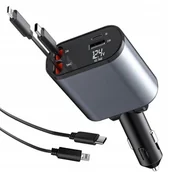 Ładowarki samochodowe - Ładowarka Samochodowa USB C SZYBKA QUICK CHARGE Zapalniczka 120W 4W1 +KABEL - miniaturka - grafika 1
