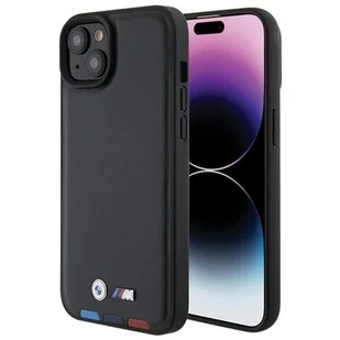 BMW BMHCP15M22PTDK iPhone 15 Plus 6.7" czarny/black Leather Stamp Tricolor - Etui i futerały do telefonów - miniaturka - grafika 1
