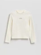 Bluzki dla dziewczynek - Reserved - Bawełniana bluzka z haftem - złamana biel - miniaturka - grafika 1