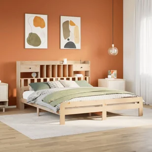 Łóżko z regałem, bez materaca, 200x200 cm, sosnowe Lumarko! - Łóżka - miniaturka - grafika 1