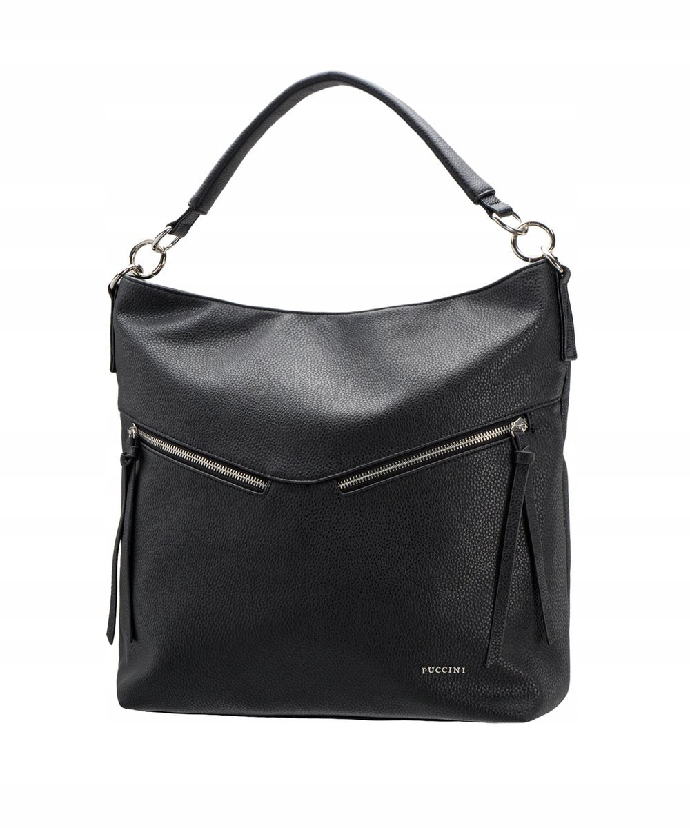 Torebka Damska Worek Na Ramię Duża Mieści A4 PUCCINI Czarna BML041D-1