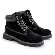 Buty trekkingowe męskie - Zamszowe Ocieplane Trapery Męskie Big Star OO174138 HI-POLY System Czarne - miniaturka - grafika 1