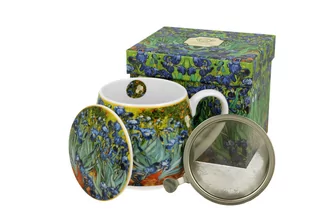 Kubek z zaparzaczem i pokrywką porcelanowy, baryłka DUO Irises Vincent Van Gogh 430 ml - Kubki - miniaturka - grafika 1