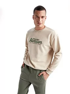 DeFacto Męski sweter z długim rękawem - okrągły dekolt bluza męska (beżowy melanż, L), Be?owy Melan?, L - Swetry męskie - miniaturka - grafika 1