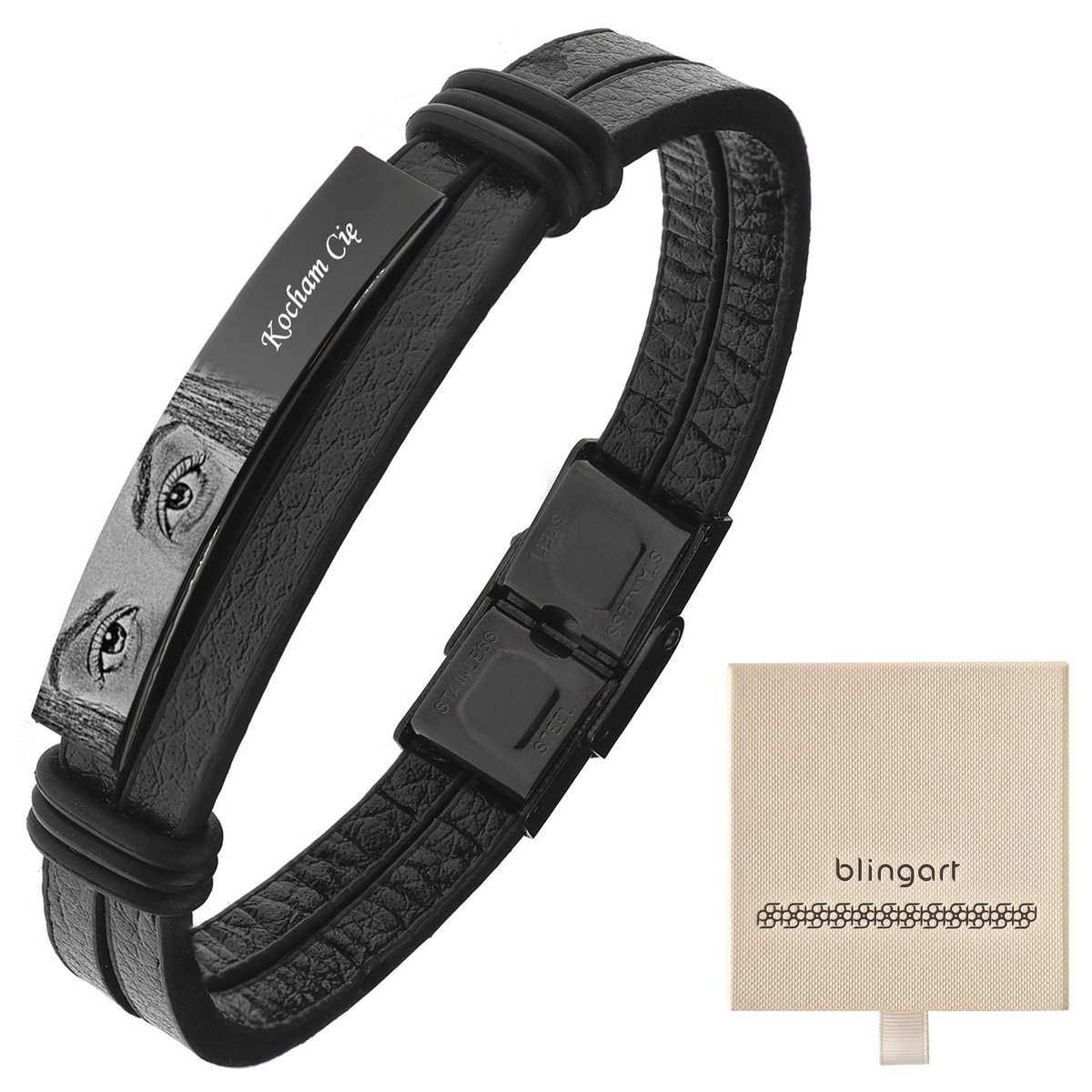 Bransoletka z GRAWEREM męska / damska skórzana bla