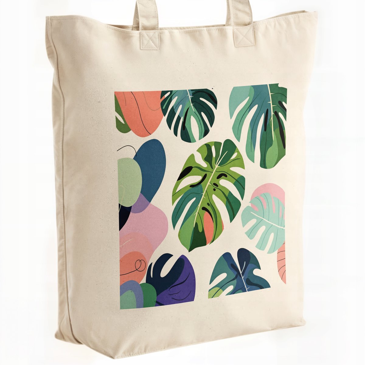 Torba bawełniana premium na zakupy Monstera Kolaż Abstrakcja Prezent