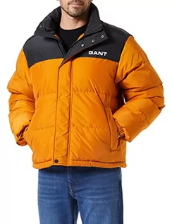 Kurtki męskie - GANT Męska kurtka D2. Blocked Padded Jacket, DK Mustard Orange, XL - grafika 1