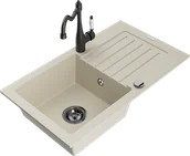 Zlewozmywaki z baterią - Mexen Pablo zlewozmywak granitowy 1-komorowy z ociekaczem i baterią kuchenną Carla, beżowy - 6510-69-670700-70 - miniaturka - grafika 1