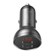 Ładowarki samochodowe - Baseus ładowarka samochodowa 2x USB 4,8A 24W z LCD szary (CCBX-0G) - miniaturka - grafika 1