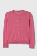 Swetry dla dziewczynek - United Colors of Benetton kardigan dziecięcy kolor różowy lekki - miniaturka - grafika 1