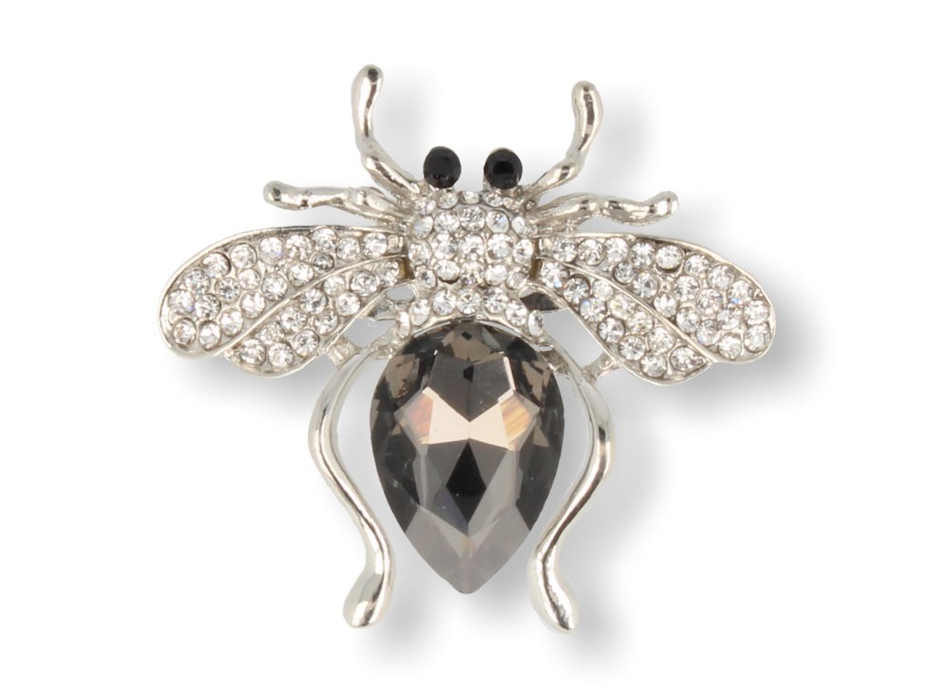 BROSZKA DAMSKA SREBRNY CHRABĄSZCZ Z SZARYM KRYSZTAŁEM