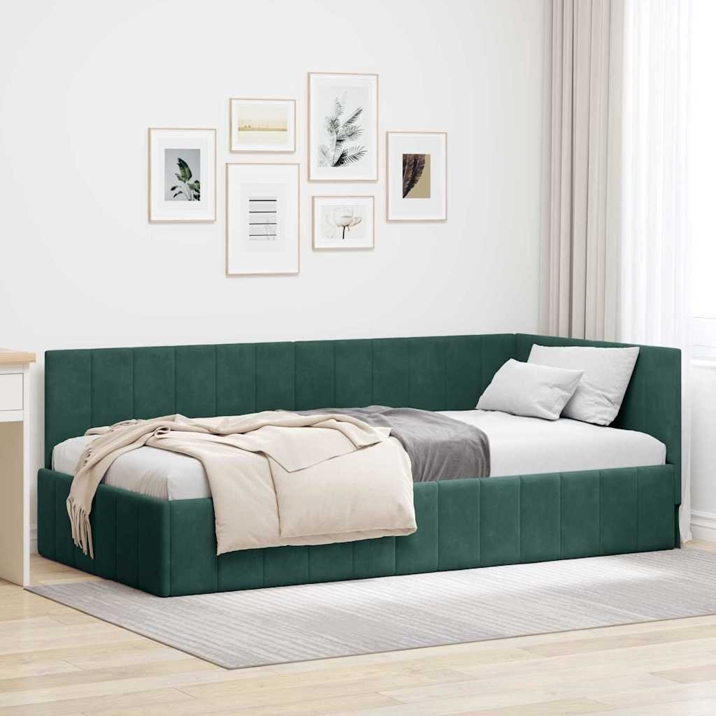 vidaXL Rama łóżka narożnego Ciemnozielony 100 x 200 cm Aksamit