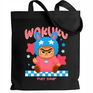 Torby i wózki na zakupy - Torba Czarna EKO Shopper PINK BEAR Na Zakupy Na Prezent Święta Wzory - miniaturka - grafika 1